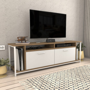 Comoda TV Salvador, Model Omar, 160x50.8x35 cm, Alb/Nuc - Img 2