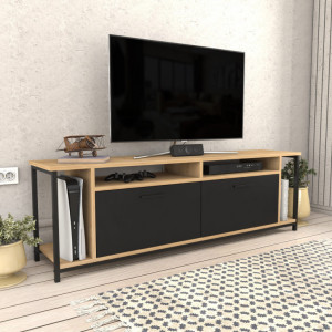 Comoda TV Salvador, Model Omar, 160x50.8x35 cm, Stejar/Negru - Img 2