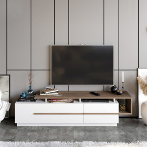 Comoda TV Salvador, Model Pia, 180x46.4x38.9 cm, Nuc/Alb - Img 2