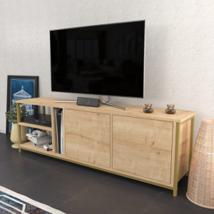Comoda TV Salvador, Model Primrose, 160x50.8x35.3 cm, Stejar/Auriu - Img 2