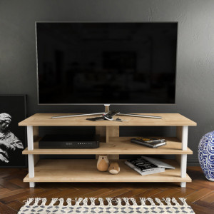 Comoda TV Salvador, Model Pueblo, 120x47.4x44.6 cm, Alb/Stejar - Img 1