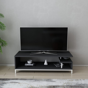 Comoda TV Salvador, Model Reilly, 120x37.6x44.6 cm, Alb/Antracit - Img 1