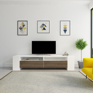 Comoda TV Salvador, Model Sosruko, 155x35x35 cm, Nuc/Alb - Img 1