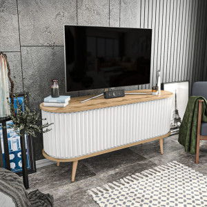 Comoda TV Salvador, Model Stor, 140x64x43 cm, Stejar/Alb - Img 4