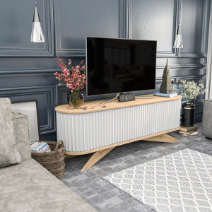 Comoda TV Salvador, Model Stor, 180x60x43 cm, Stejar safir/Alb - Img 6