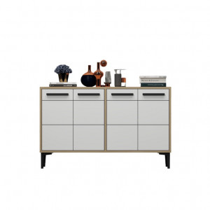 Comoda TV Salvador, Model Stria, 120x75x30 cm, Stejar safir/Alb - Img 4