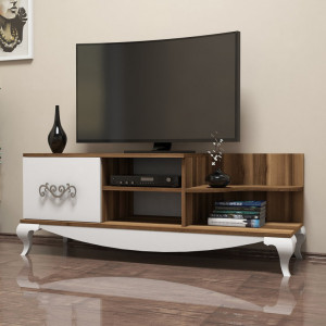 Comoda TV Salvador, Model Sultan, 130x50.6x45 cm, Nuc/Alb - Img 1