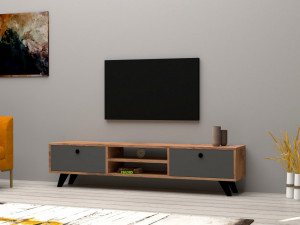 Comoda TV Salvador, Model Tumuki, 160x37x29.6 cm, Natural/Gri - Img 1
