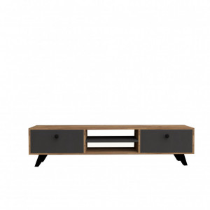 Comoda TV Salvador, Model Tumuki, 160x37x29.6 cm, Natural/Gri - Img 4