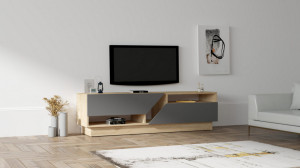 Comoda TV Salvador, Model Yaprak, 160x45x10 cm, Stejar safir/gri - Img 1