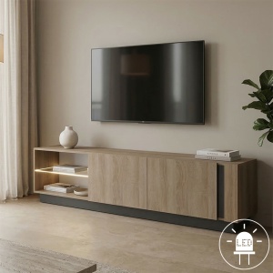 Comoda TV Vario, cu iluminare LED, Sonoma/Antracit, 185,6 x 35 x 45 cm