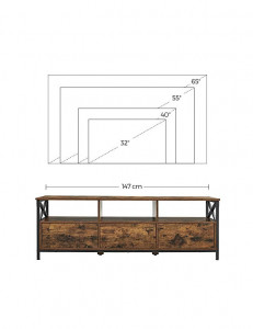 Comoda TV Vasagle, Model Baker, 40x147x50 cm, Maro rustic/Negru - Img 6