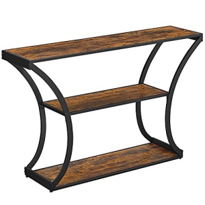 Consolă cu 2 polițe, stil industrial, Maro Rustic/Negru, 120 × 30 × 80 cm