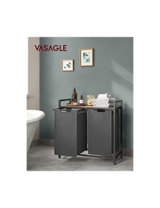 Consola de depozitare Vasagle, 2 cosuri de depozitare, BLH201G01, Gri - Img 2