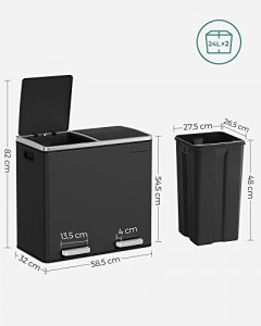 Cos de gunoi, Songmics, Negru, 58.5x32x55 cm - Img 6