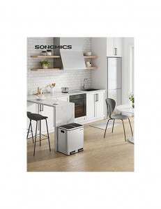 Cos de reciclare, Songmics, 2 x 15L, manere interioare, Argintiu / Negru, LTB30H - Img 2