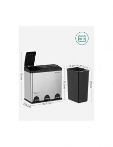 Cos de reciclare, Songmics, 54L, Silver+Black, LTB54L - Img 5