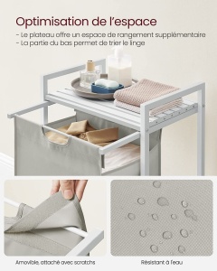 Coș de rufe VASAGLE, cu capac și sac textil detașabil, Alb, 50 × 33 × 60 cm - Img 5