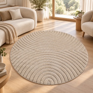 Covor Rotund VivaDeco Art V2, D160 cm, Bej, 100% Polipropilena, Fir 8 mm, 1900 g/mp, OEKO-TEX Standard 100