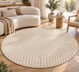 Covor Rotund VivaDeco Art V2, D200 cm, Crem, 100% Polipropilena, Fir 8 mm, 1900 g/mp, OEKO-TEX Standard 100