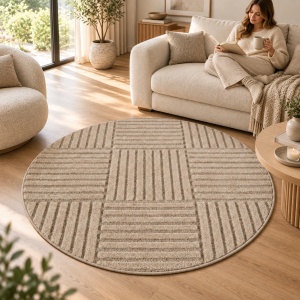 Covor Rotund VivaDeco Art V3, D200 cm, Bej, 100% Polipropilena, Fir 8 mm, 1900 g/mp, OEKO-TEX Standard 100 - Img 4