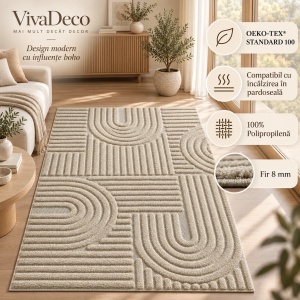Covor tip Traversa VivaDeco Art V1, 80 x 250 cm, Bej, 100% Polipropilena, Fir 8 mm, 1900 g/mp, OEKO-TEX Standard 100 - Img 10