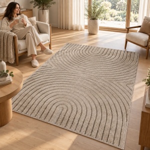 Covor tip Traversa VivaDeco Art V2, 60 x 110 cm, Bej, 100% Polipropilena, Fir 8 mm, 1900 g/mp, OEKO-TEX Standard 100 - Img 4