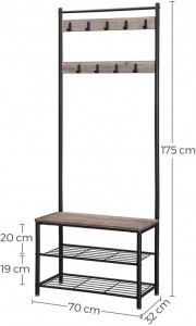 Cuier cu bancuta si suport pantofi Model Spears, Bej/Negru, 70x32.5x175 cm - Img 6
