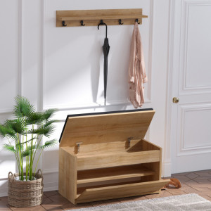 Cuier cu pantofar Model Elit, Stejar/Negru, 80x35x42 cm - Img 2