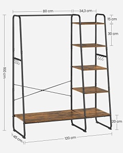 Cuier cu rafturi Model Dougherty, Negru, 120×45×160 cm - Img 4