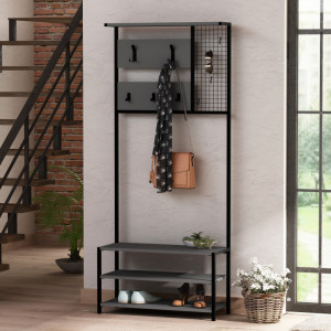 Cuier cu suport pantofi Model Nomad, Antracit, 78x30x182 cm - Img 1