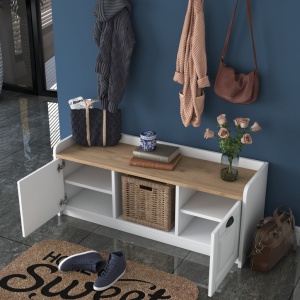Cuier de hol cu dulap Model Bean, Alb/Nuc, 120x40x45 cm - Img 10
