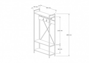 Cuier haine cu rafturi Model Alfa, Stejar, 90x34x180 cm - Img 4