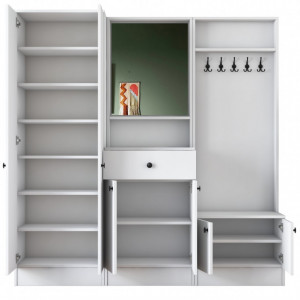 Cuier hol cu dulap Model Baxter, Alb, 179.4x37.3x182.8x cm - Img 2