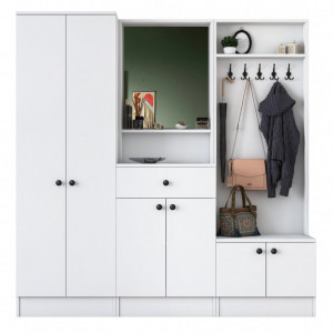 Cuier hol cu dulap Model Baxter, Alb, 179.4x37.3x182.8x cm - Img 7