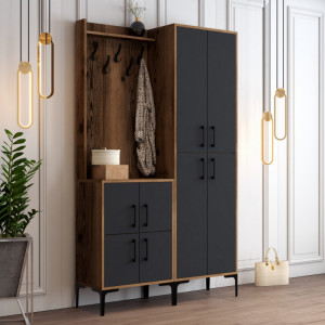 Cuier hol cu dulap Model BerlinBA, Nuc/Antracit, 120x35x200 cm - Img 2