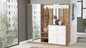 Cuier hol cu dulap Model Berry, Pin/Alb, 187.2x37.5x180 cm - Img 4