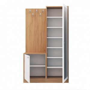 Cuier hol cu dulap Model Broc, Stejar/Alb, 100x35x180 cm - Img 3