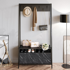 Cuier hol cu dulap Model Devin, Negru Marmorat, 94x35.3x180 cm - Img 1