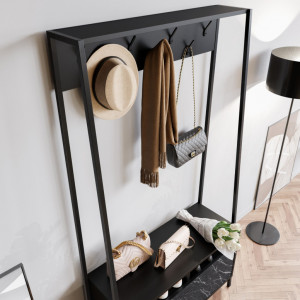 Cuier hol cu dulap Model Devin, Negru Marmorat, 94x35.3x180 cm - Img 3