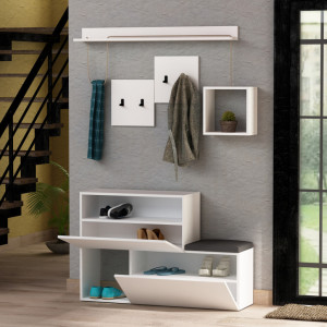 Cuier hol cu dulap Model Holdon, Alb, 120x40x78 cm - Img 2