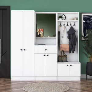 Cuier hol cu dulap Model Klein, Alb, 179.4x37.3x182.8x cm - Img 1