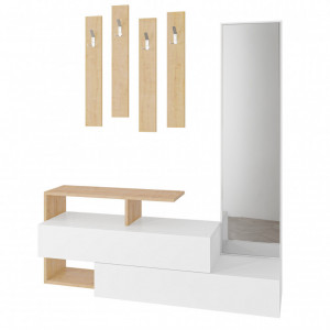 Cuier hol cu dulap Model Ramda, Alb/Stejar, 137x35x54.5 cm - Img 6