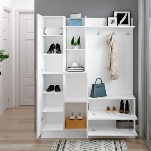 Cuier hol cu dulap Model Roach, Alb, 140x36.8x181.8 cm - Img 4