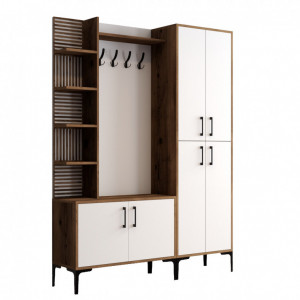 Cuier hol cu dulap Model Viyana, Nuc/Alb, 150x35x200 cm - Img 6