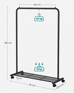 Cuier, Songmics, Negru, 90.5x40.5x158 cm - Img 5