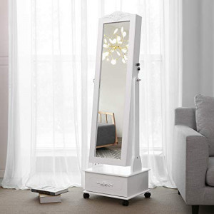 Dulap bijurerii cu oglinda, Songmics, Alb, 45x35x156 cm - Img 3