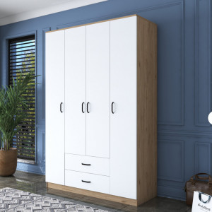 Dulap haine Model BA112, Stejar/Alb, 140x51.5x210 cm - Img 1