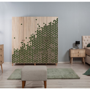 Dulap haine Model Imaj-121, Stejar/Verde, 180x52x192 cm - Img 2