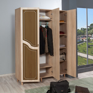 Dulap haine Model Mode-622, Stejar sonoma/Maro, 135x52x192 cm - Img 3
